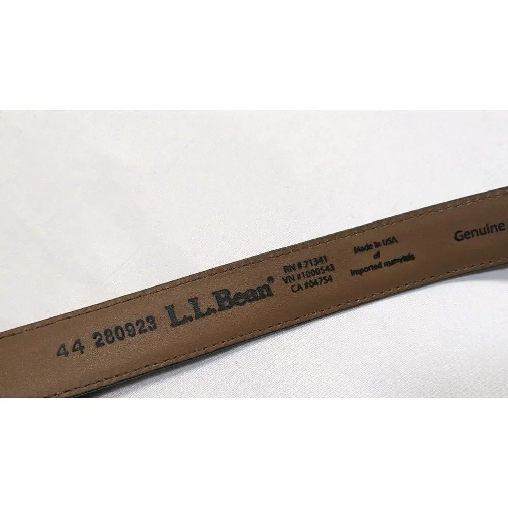 ll bean belt 44 71341 Dark Brown Made In Usa Full Grn Leather Brass Tone Buckle